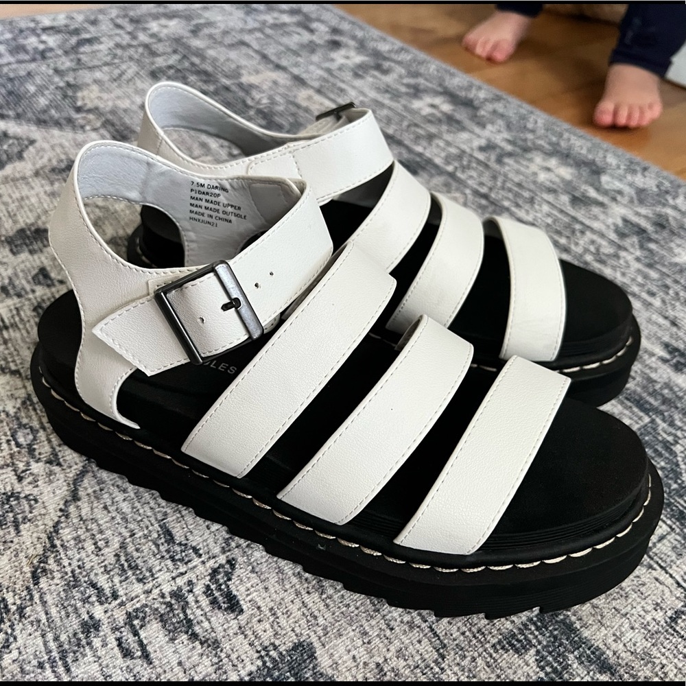 Sincerely Jules White Lug Sole Strappy Sandal